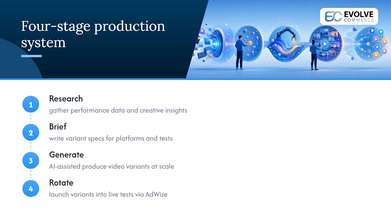 How Evolve Commerce runs agency-managed AI video editing — overview diagram